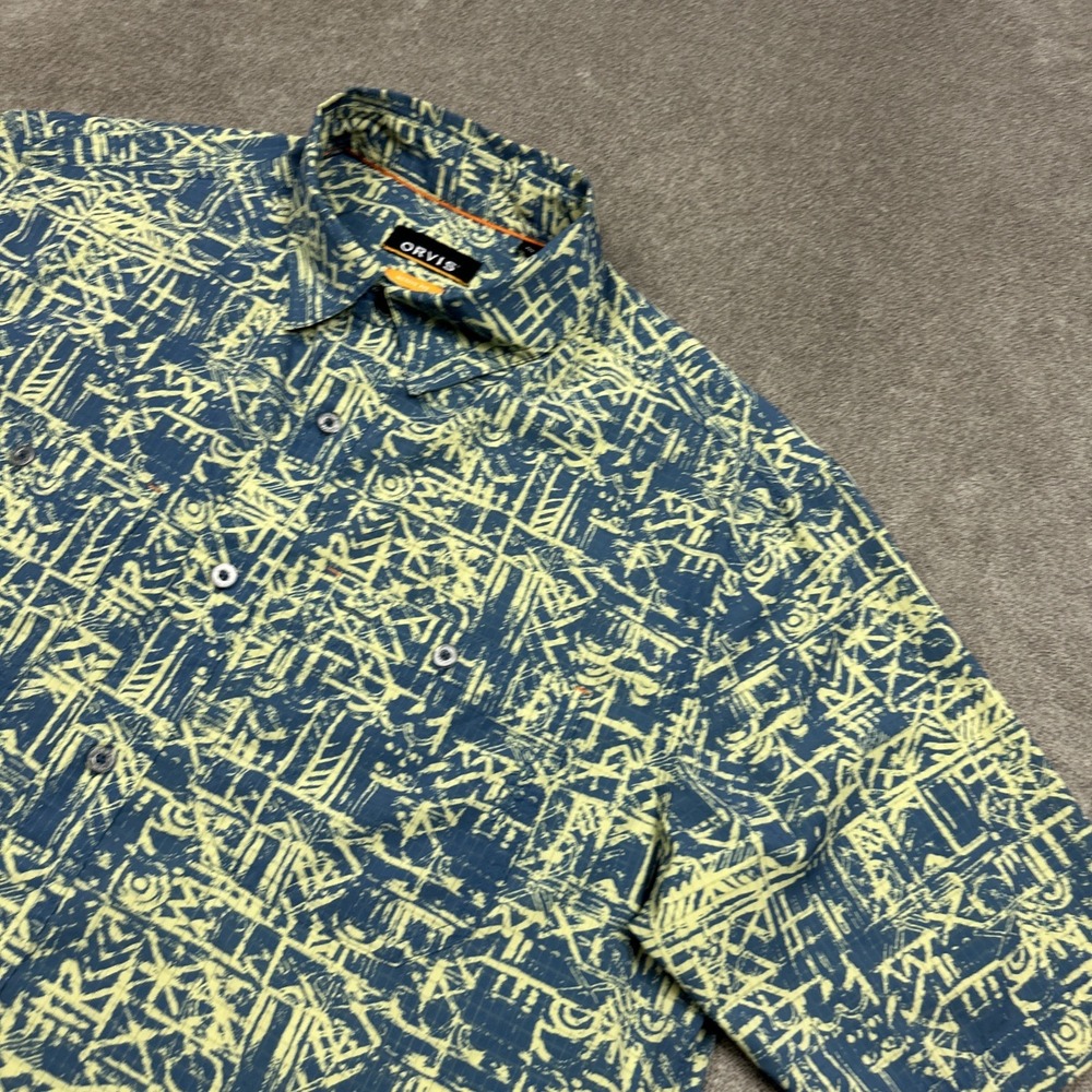 Orvis Active Fit Tropic Tech Shirt Mens Medium Blue Abstract Fishing Performance
